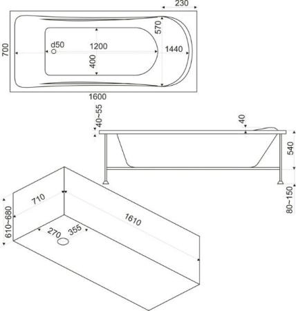 Ванна Bas Стайл 160x70 без гидромассажа