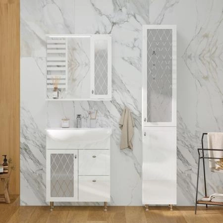 Зеркало-шкаф с LED подсветкой Volna Milena 70 правое белый глянец