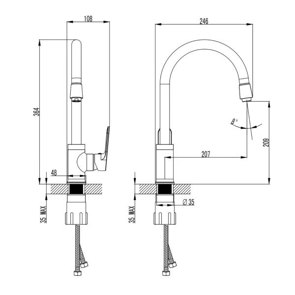Смеситель для кухонной мойки Azario ELVIS поворотный излив, хром (AZ-WWK568155C)