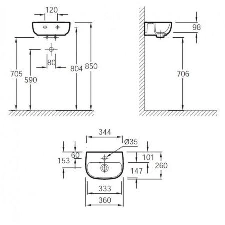 Раковина Jacob Delafon ODEON UP E4761-00 36 см подвесная