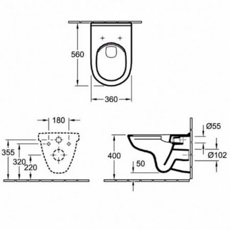 Унитаз Villeroy&Boch O.NOVO 5660HR01 (5660R001+9M38S101) подвесной с сиденьем