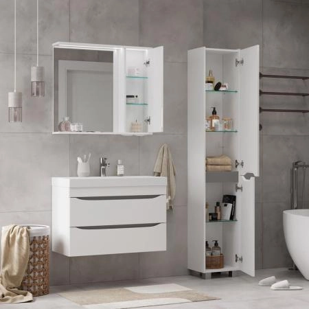 Зеркало-шкаф с LED подсветкой Volna Lake 80 правое (белый)