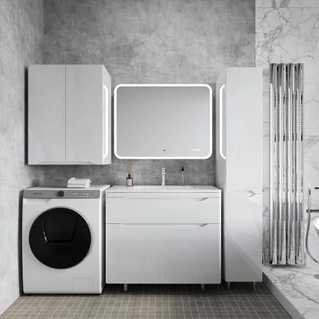 Тумба напольная Style Line Марелла 90 (2 ящ.) Люкс антискрейтч белый глянец, PLUS