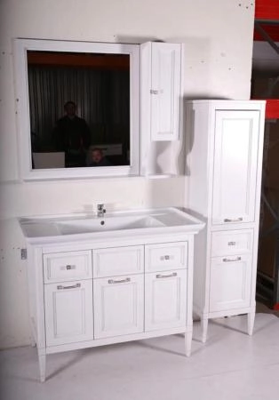 Тумба под раковину ASB-Woodline Гранда 105 Белый (патина серебро)