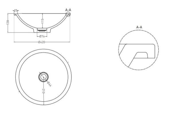 Раковина Salini MAREA 05 S-Stone матовая 42x42 1802205M встраиваемая