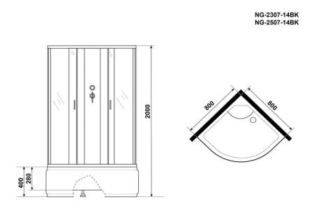 Душевая кабина Niagara NG-2507-14BK 800х800х2000 высокий поддон 40см стекло тонированное