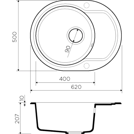 Кухонная мойка Omoikiri Manmaru 62-BL 4993355, 620х500, черный