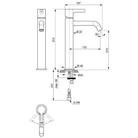 Ideal Standard Joy Смеситель для раковины, на 1 отв., цвет: PVD Silver Storm (Серебряный Шторм)