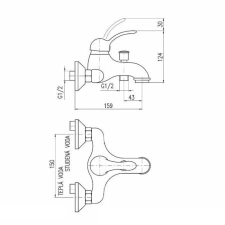Смеситель Rav Slezak LABE L554.5/2Z для ванны, цвет Золото с авт,переключ. и душем,подв.держ