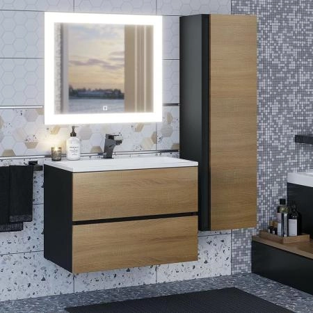 Тумба под раковину для ванной для ванной Uperwood Barsa, 70 см, подвесная, черная/дуб сонома