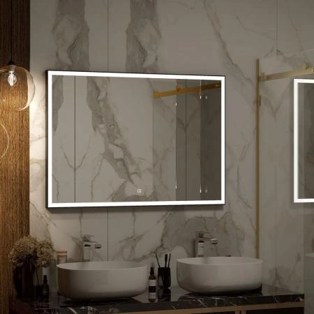 Зеркало Континент Frame black standart 1000x700 ЗЛП188 с подсветкой