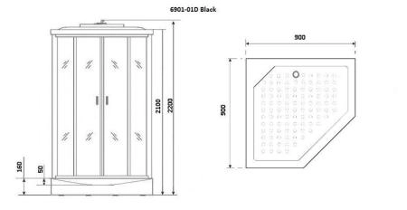 Душевая кабина Niagara Premium NG-6901-01D BLACK (900х900х2200) низкий поддон (16 см), стекло ТОНИРОВАННОЕ