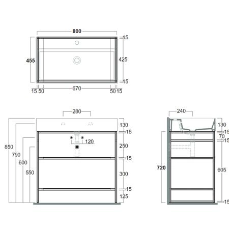 Simas Agile Структура металлическая 81x46xh72см, напольная, для раковины с 1 отв., AG81, с 2 полками, цвет: черный матовый