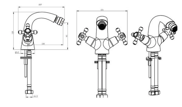 Смеситель для биде Boheme ROYAL CRYSTAL BLACK, хром_Комплект 276-Royal/CRST black