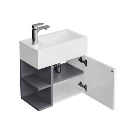 Тумба Kerama Marazzi LATO ЛАТО KMLACb50MDg0 подвесная 50 см, дверца с нажимным открыванием + полочки, утренний серый, серый пыльный матовый