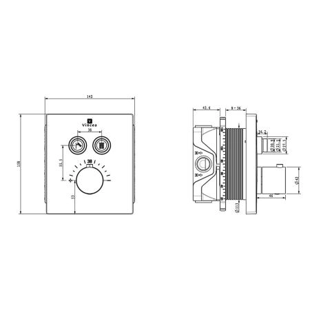 Встраиваемый смеситель Vincea для душа VSCV-321TCH двухфункциональный, термостатический, хром