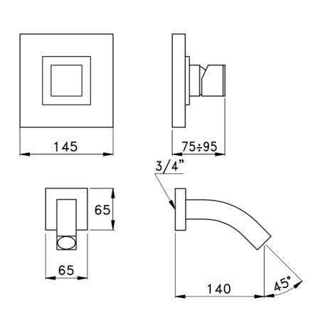 Stella Bamboo Quadro Встраиваемый смеситель для раковины 3250MC, цвет: хром