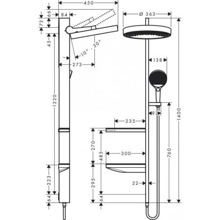 Hansgrohe 26842000 Rainfinity Душевая система скрытого монтажа ?360/130 мм,3 режима, хром