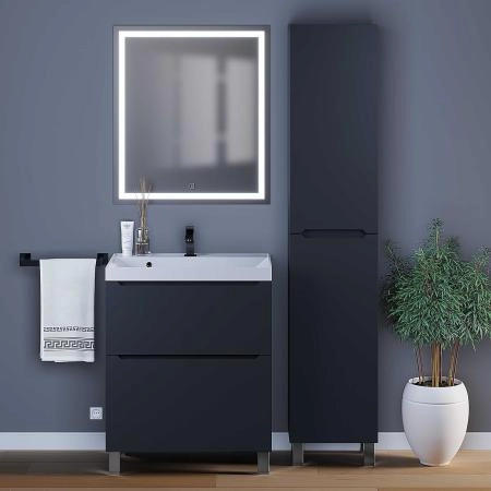 Тумба под раковину для ванной для ванной Uperwood Tanos, 70 см, напольная, черная матовая, 2 ящика