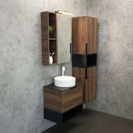 Тумба с раковиной Comforty Штутгарт-60 00-00001698 Дуб тёмно-коричневый с черной столешницей c раковиной COMFORTY 9111