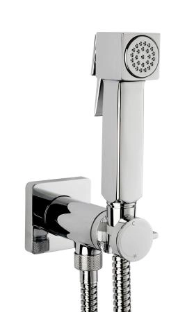 Bossini Cube Brass Mixer Set гигиенический комплект: смеситель прогрессивный, душ с кнопкой подачи воды, шланг 1250 мм, держатель с шланговым подключением, цвет хром