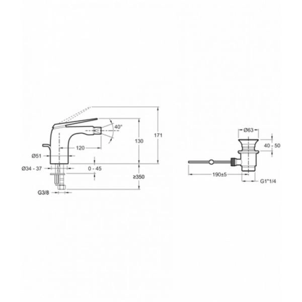 Смеситель Jacob Delafon AVID E97014-CP для биде хром с донным клапаном