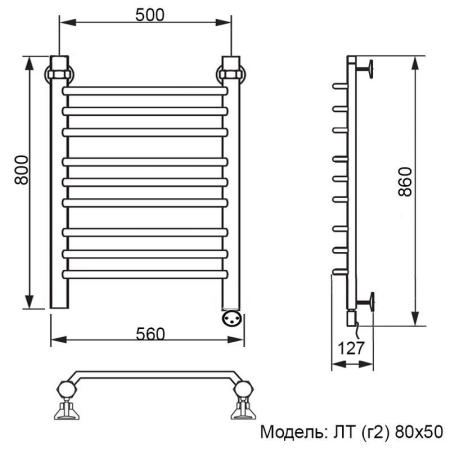 Полотенцесушитель электрический Ника Trapezium ЛТ (г2) 80/50 правый тэн MEG
