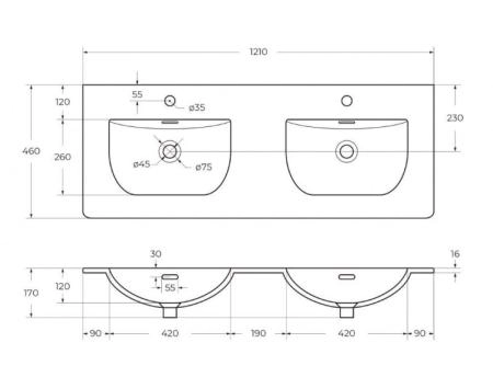 керамическая Раковина Белый 1210х460 мм BB1200ETL