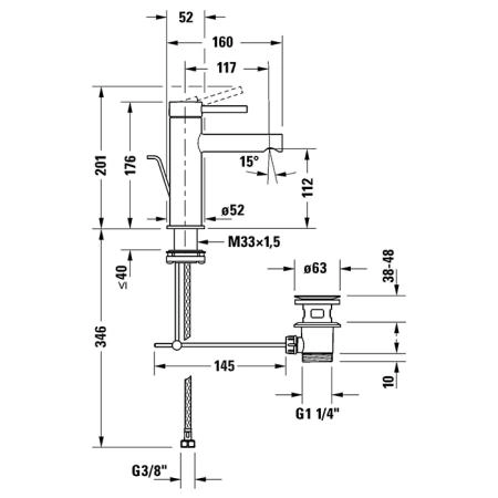 Duravit Circle M Смеситель для раковины, на 1 отв., с донным клапаном, цвет: хром