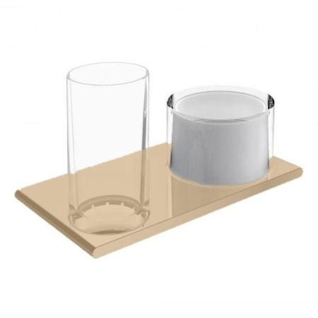 Двойной держатель со стаканом и дозатором жидкого мыла KEUCO Edition 400 11553039000 Матовый/прозрачный/бронза шлифованная