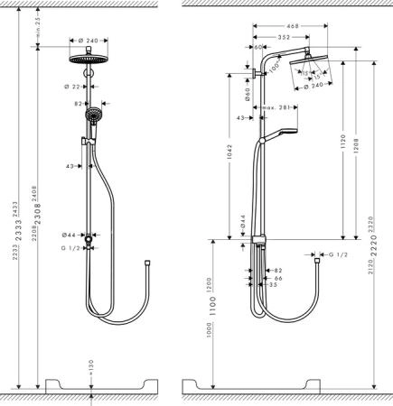Душевой гарнитур Hansgrohe Crometta S 240 1jet Showerpipe Reno 27270000 хром
