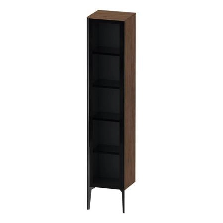 Duravit XViu Шкаф подвесной со стеклянной дверью 40x36x177см, 4 стеклянные полки (петли слева), цвет: walnut dark/черный матовый