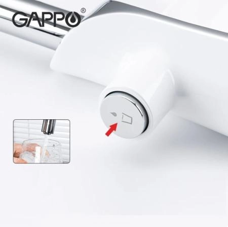 Смеситель Gappo G4303-8 для кухни с краном для питьевой воды белый/хром