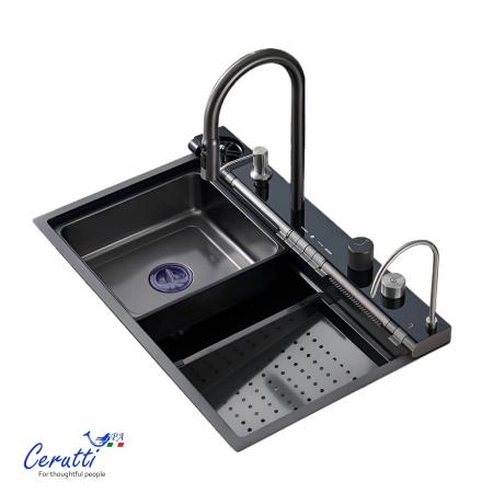 Многофункциональная кухонная мойка CeruttiSPA ГЛОРИЯ (GLORIA) Pro nano black (графит) из нержавеющей стали (750х460х230)