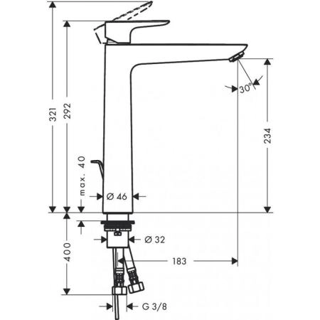 Hansgrohe 71716140 Talis E Смеситель для раковины 234 мм, со сливным гарнитуром, шлифованая бронза