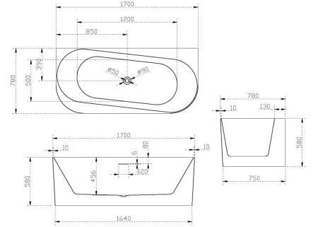 Акриловая ванна ABBER AB9494-1.7 пристенная цвет белый