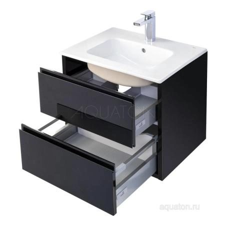 Тумба под раковину Aquaton Римини 1A226601RN950 60 с ящиком черный глянец
