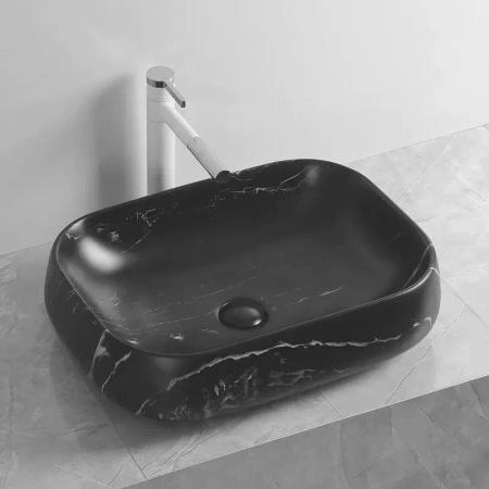 Раковина Cerutti SPA CR0086 MMB2 накладная, мрамор матовый черный, прямоугольная 565х400х145