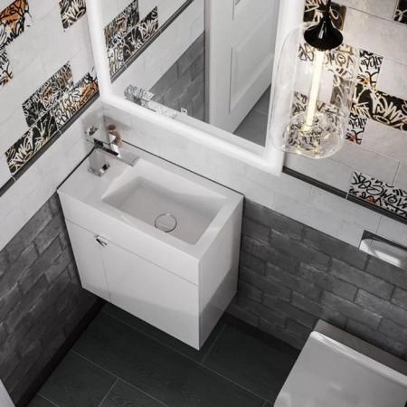 Kerama Marazzi Lato Тумба подвесная с раковиной, 49.5х27х55см., с дверцей, цвет: белая глянцевая