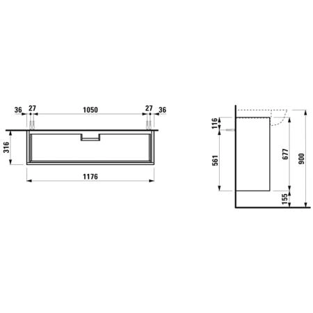 Laufen New Classic Тумба с раковиной, 117.5x31.5x67.5см, 2 ящика, напольный, цвет: черный дуб