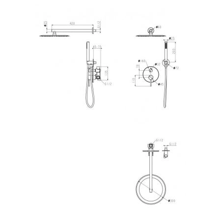 Душевая система GROCENBERG GB5099BG-3 встраиваемая (без излива), графит
