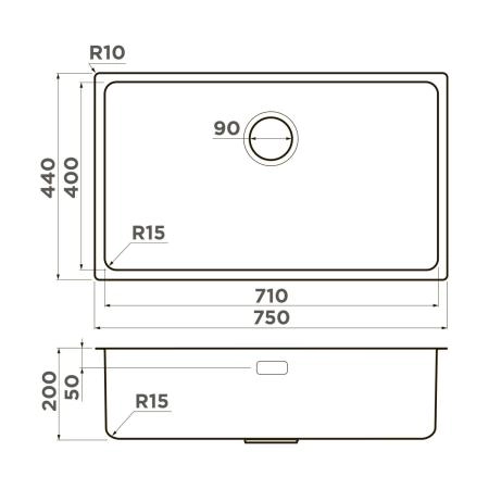 Кухонная мойка Omoikiri Tadzava 75-U/I-IN ULTRA 15 нерж.сталь/нержавеющая сталь 4997119