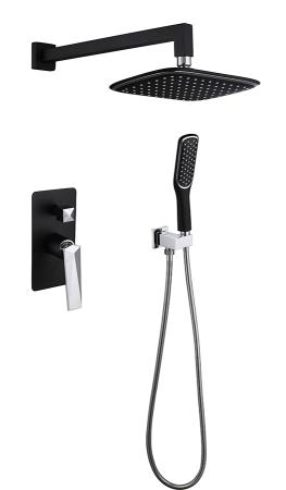Смеситель встроенный + верхний душ + ручной душ Boheme ЧЕРНЫЙ+ХРОМ 374-B