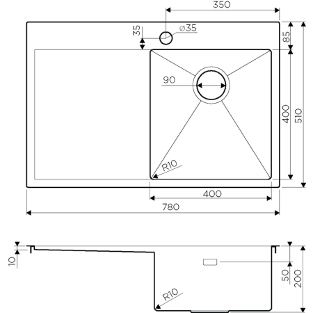 Кухонная мойка Omoikiri Akisame 78-IN-R 4973061, 780x510 нержавеющая сталь