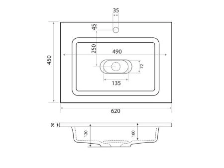 Раковина для ванной Uperwood Modul 65 см, серая глянцевая