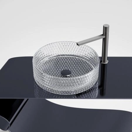 Умывальник чаша накладная круглая (прозрачная) Cristal 360x360x112мм