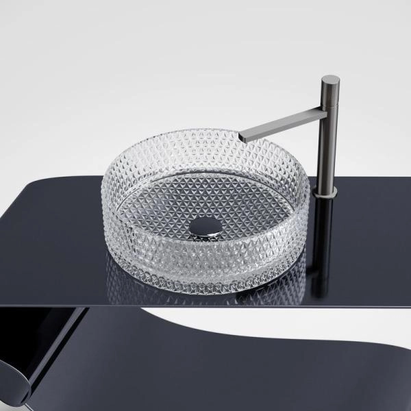 Умывальник чаша накладная круглая (прозрачная) Cristal 360x360x112мм