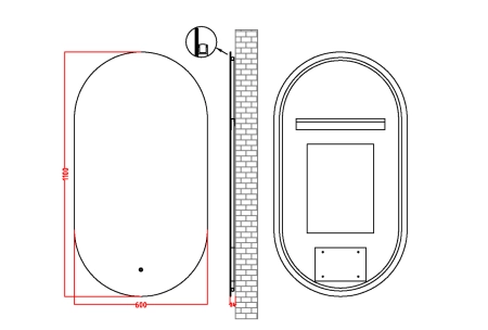Зеркало Boheme овальное, мет. рама, тыльная подсветка, сенсор, антизапотевание, 60*110, MATT GOLD 568-MG