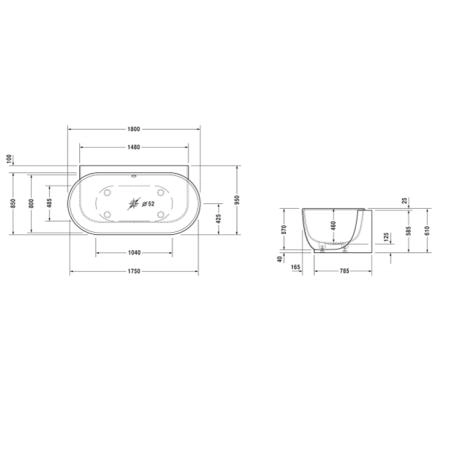 Duravit Luv Ванна из минерального литья 180x95см, цвет белый, пристенный вариант панели, с ножками., цвет: белый