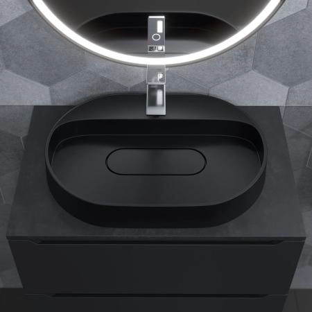 Раковина накладная кварцевая Uperwood Tanos Quartz 55х40х10 см, овальная, черная матовая, уголь